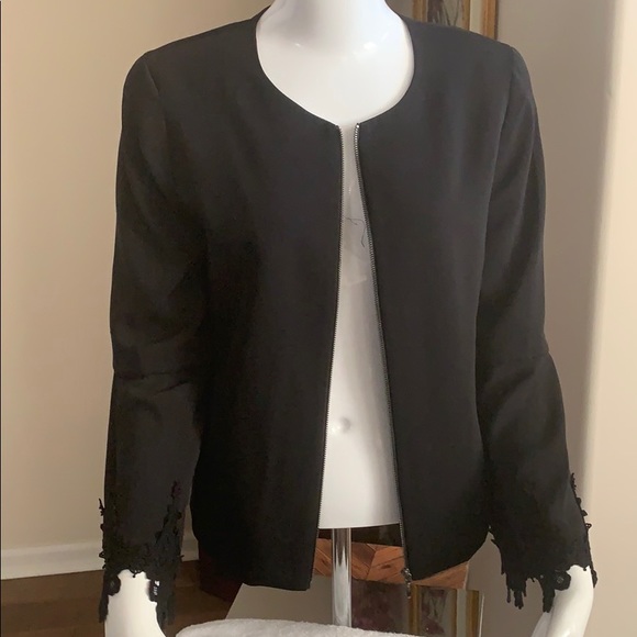 Mika Mendel Black Glenda Bell Sleeves w/Embroidery Accent Zip Front Jacket - Picture 2 of 11